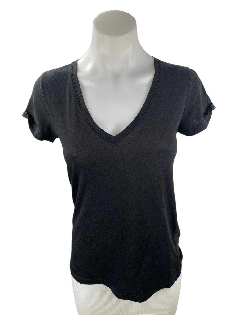 Club Monaco Women's Black Short Sleeve V Neck Basic T Shirt Tee Top Size XS